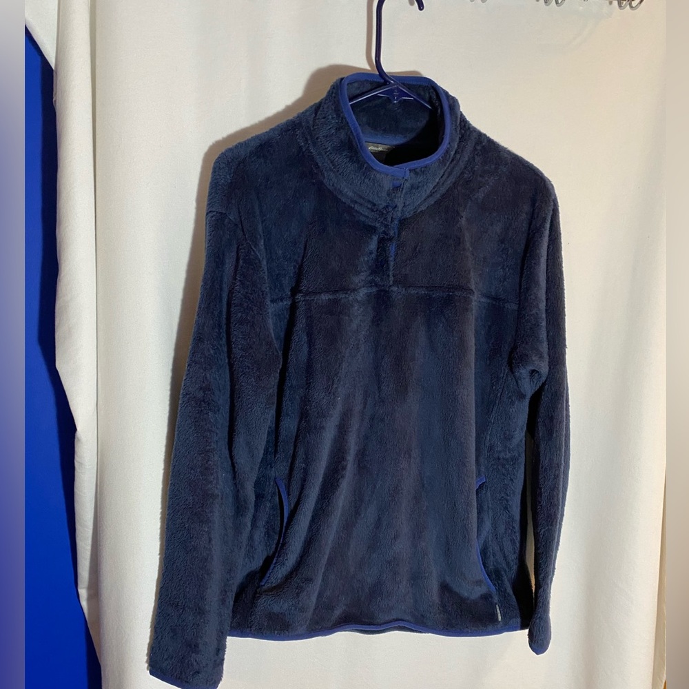 Eddie Bauer Sweater Womens Large Blue Quarter Snap Button Pullover
